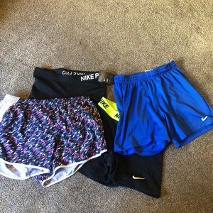 A bundle of Nike shorts and spandex.